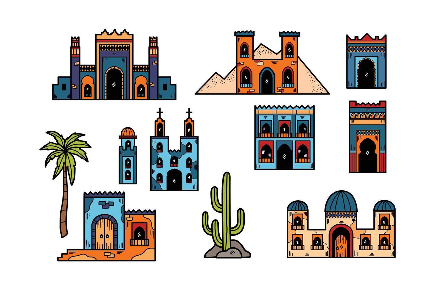 A collection of buildings with a desert in the background vector