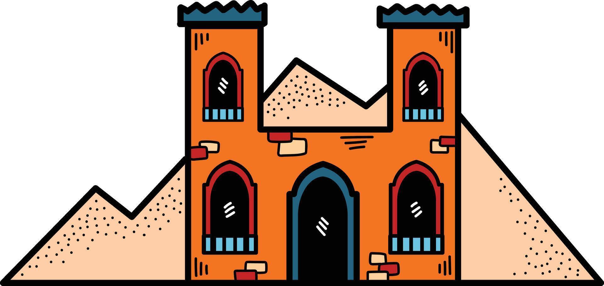 A large building with a large archway and a small window vector