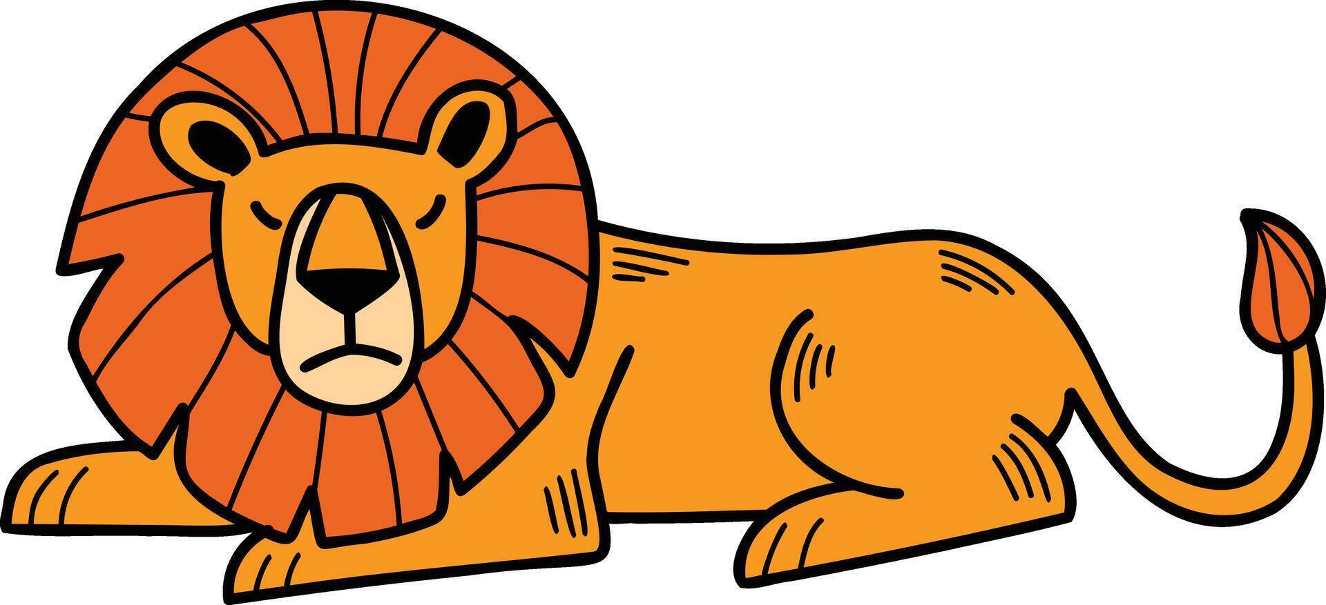 A cartoon lion is sitting on its haunches with its head down vector