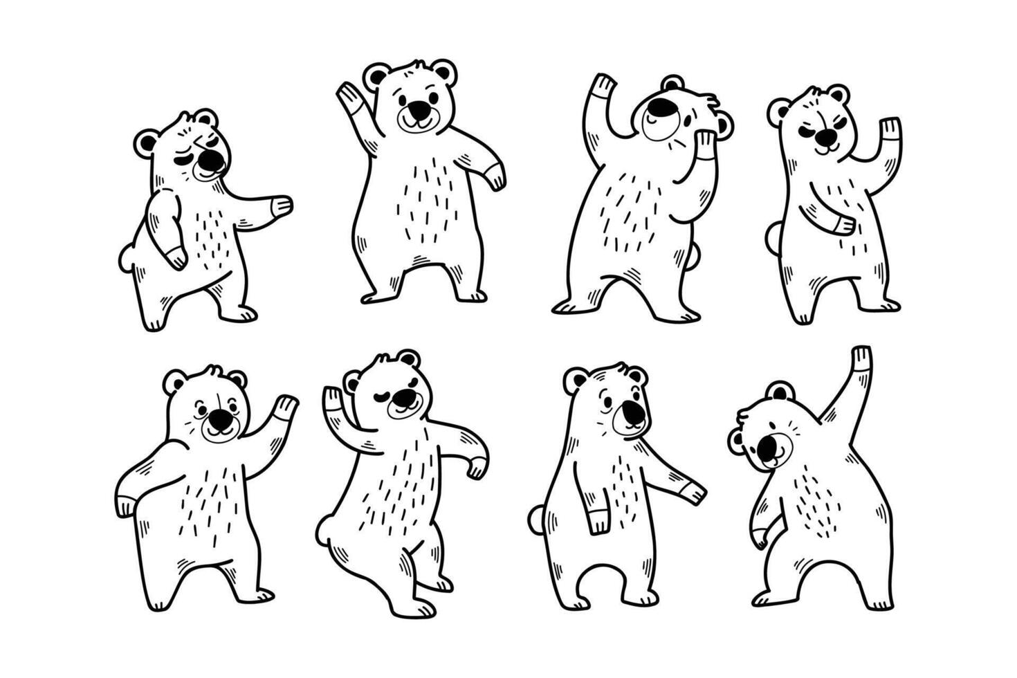 un serie de dibujos animados osos son bailando y jugando vector