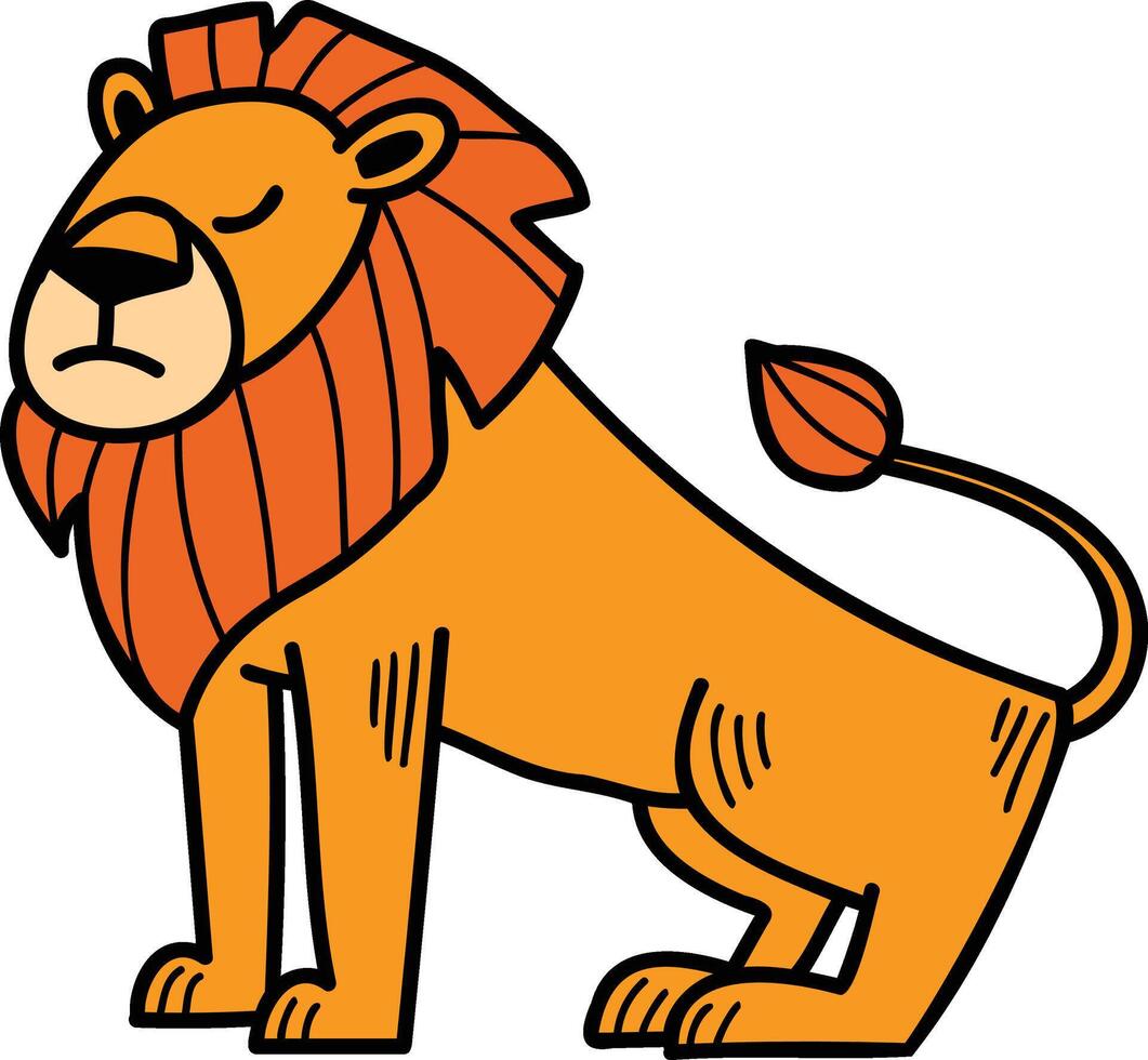 A cartoon lion is sitting on its haunches with its head down vector