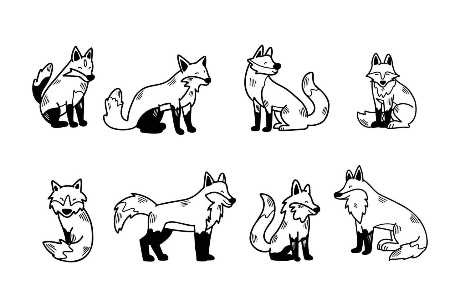 A series of cartoon foxes in various poses vector