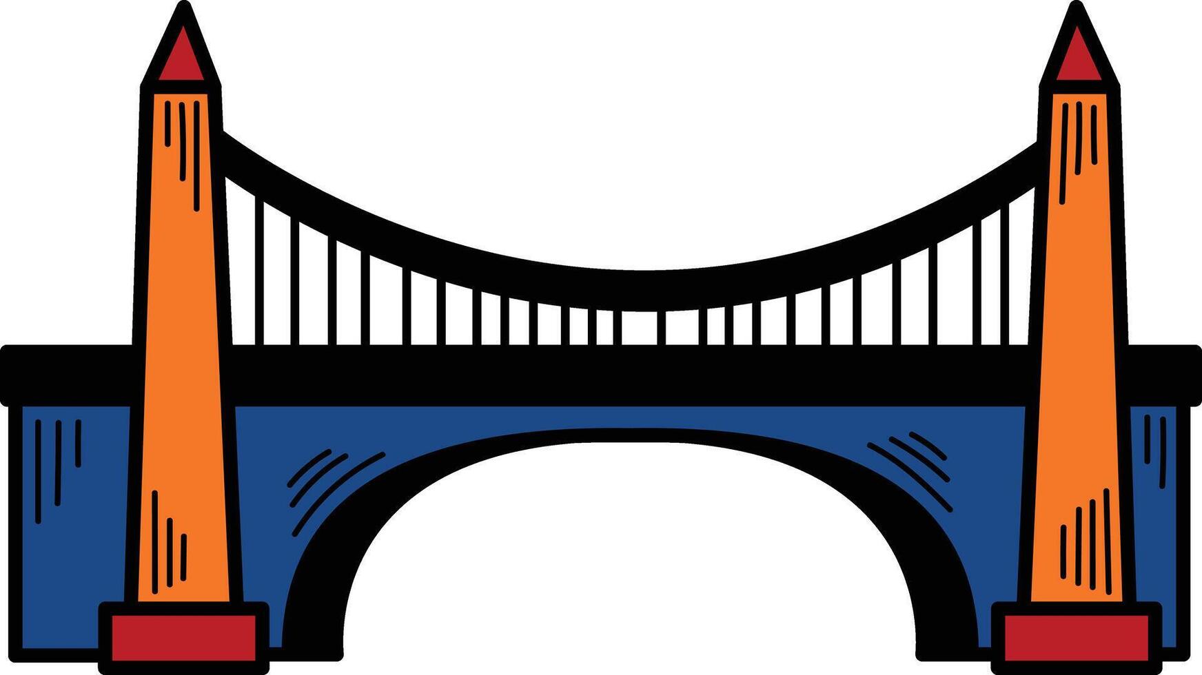 A bridge is shown in black and white vector