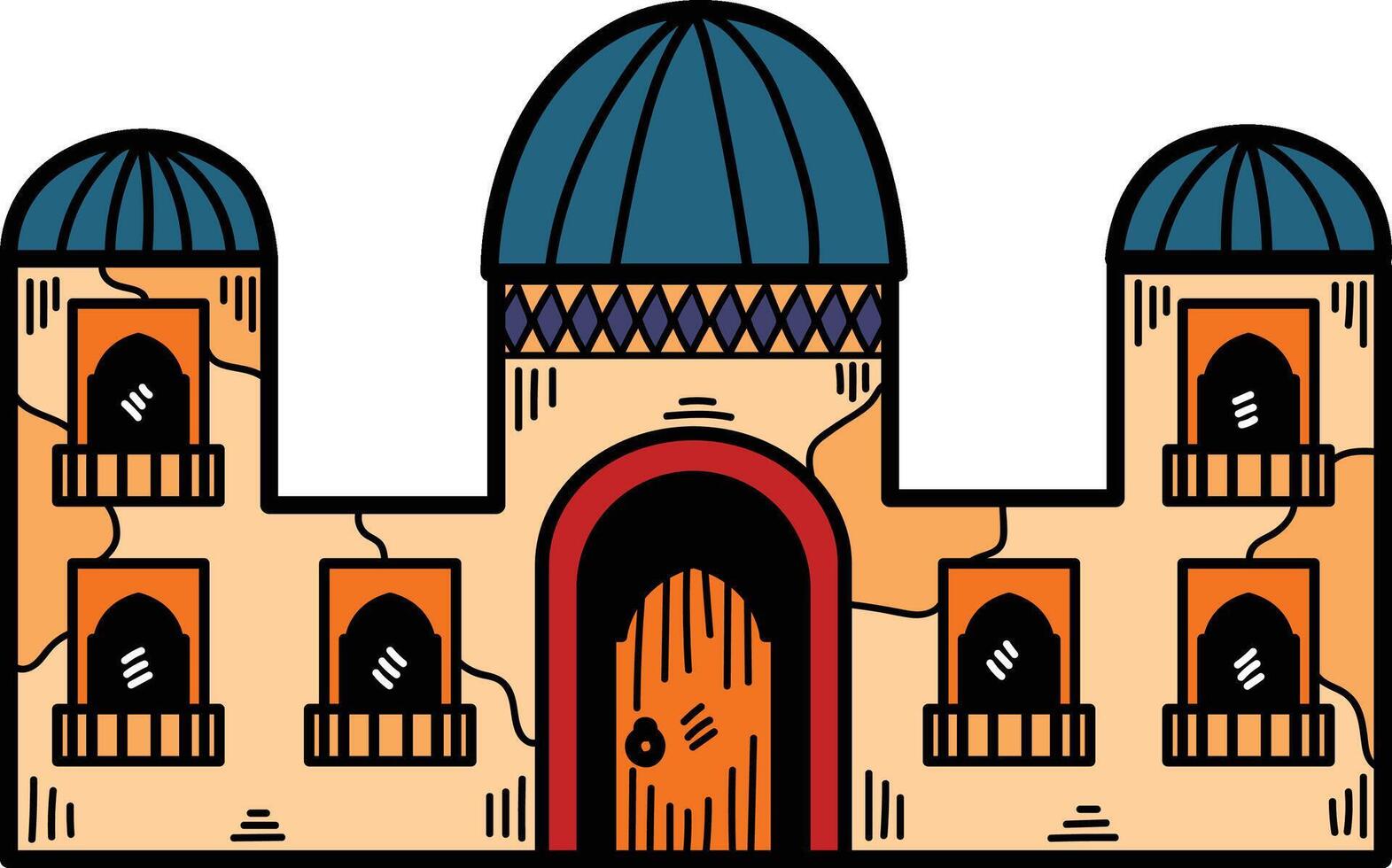 A large building with a large archway and a small window vector
