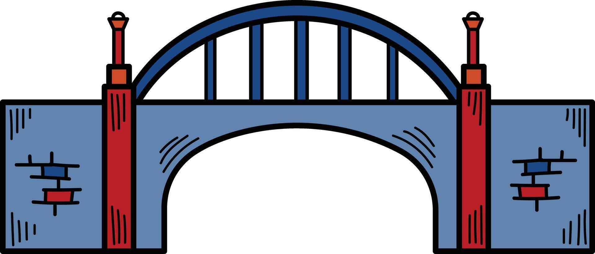 A bridge is shown in black and white vector