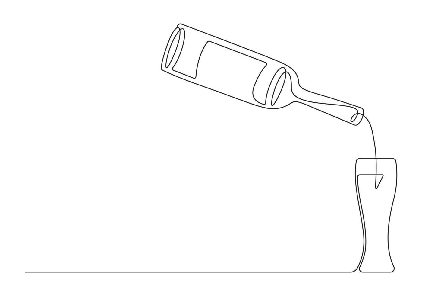 Wine bottle and glass drawing one continuous line drawing pro illustration vector