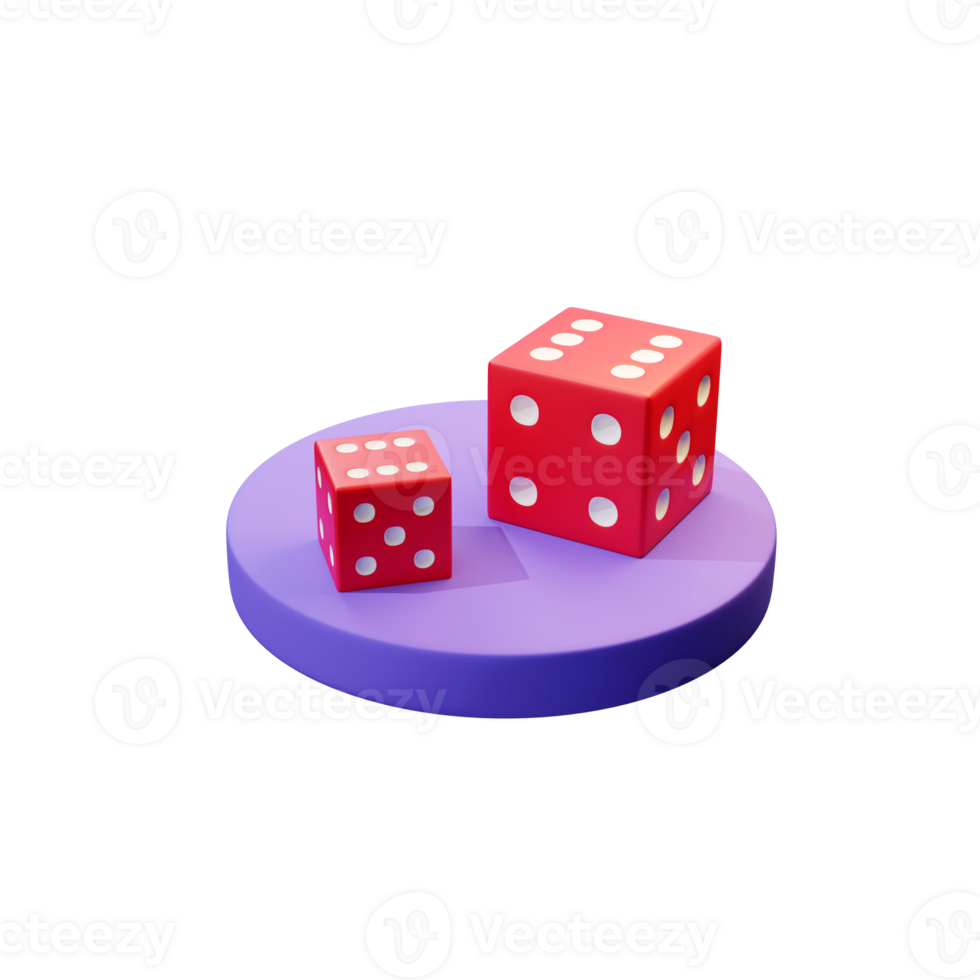 red 3d casino dice on purple platform png