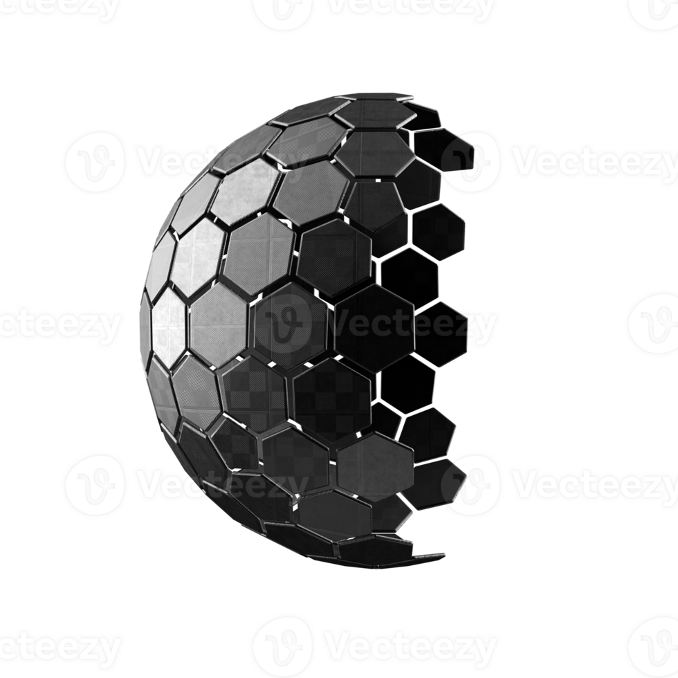 black abstract 3d hexagonal mesh object png