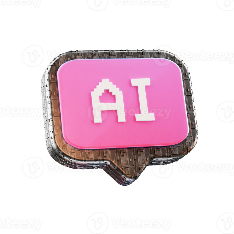 3d speech bubble object with AI text, on transparent background png