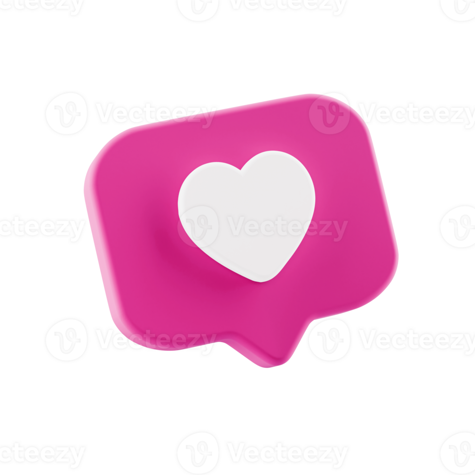 3d love heart popup speech bubble, transparent background png