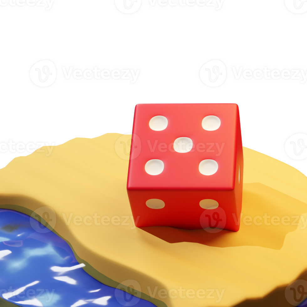3d red casino dice on beach water png