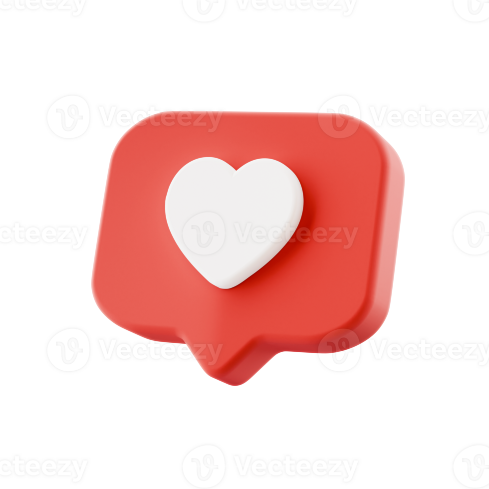 3d love heart popup speech bubble, transparent background png