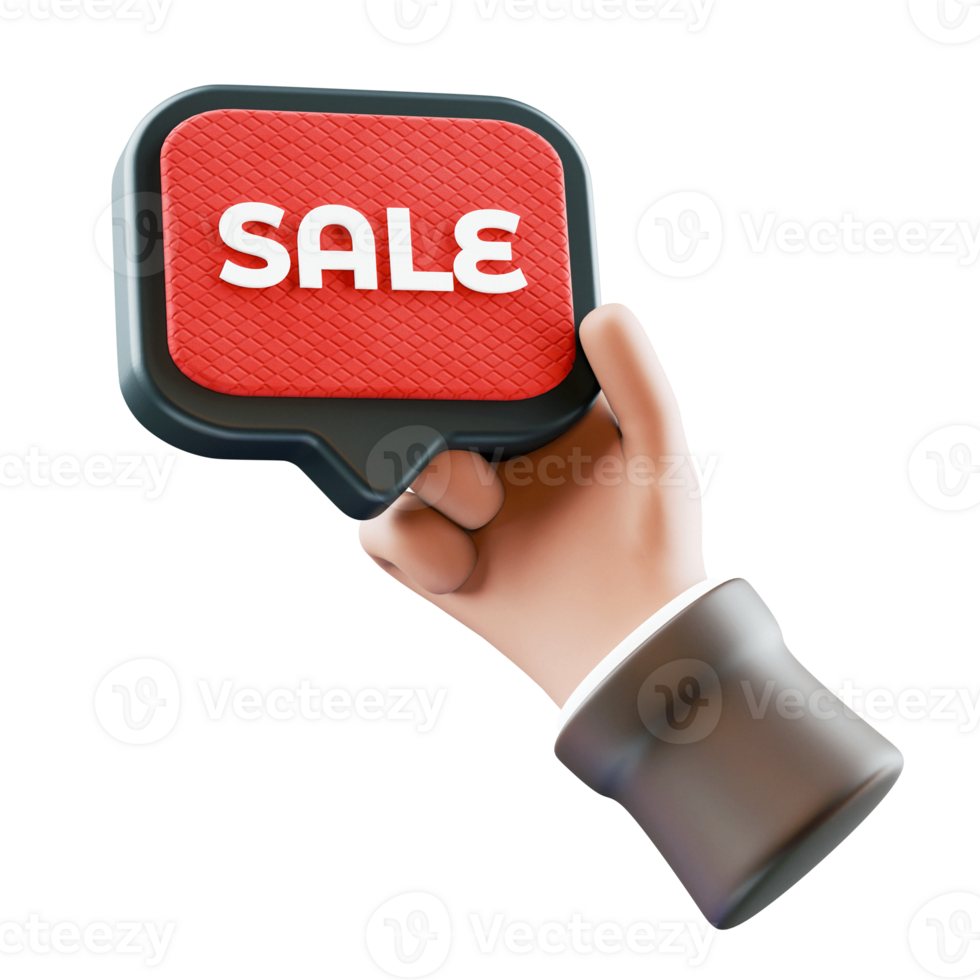 3d hand holding black friday sales speech bubble object, on transparent background png