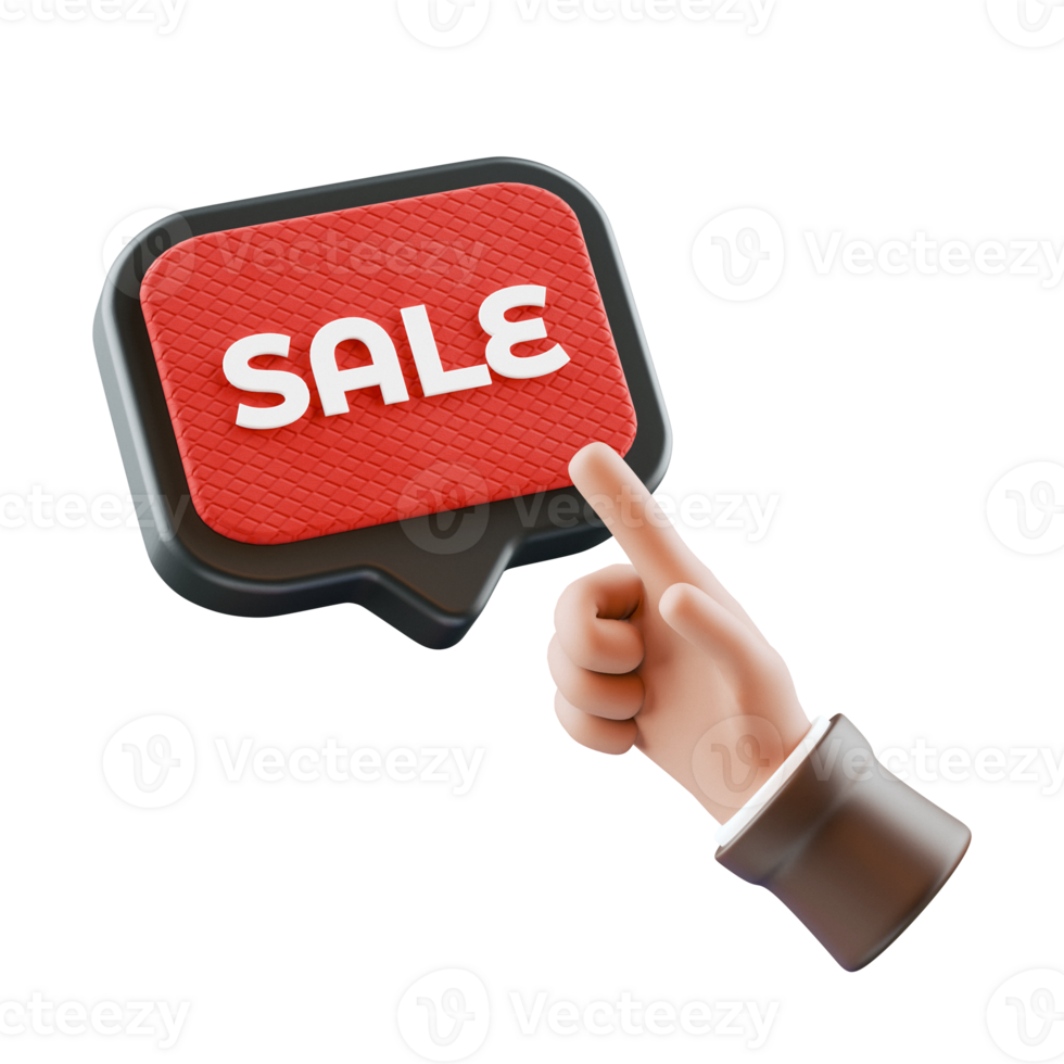 3d hand pointing to sale speech bubble icon png