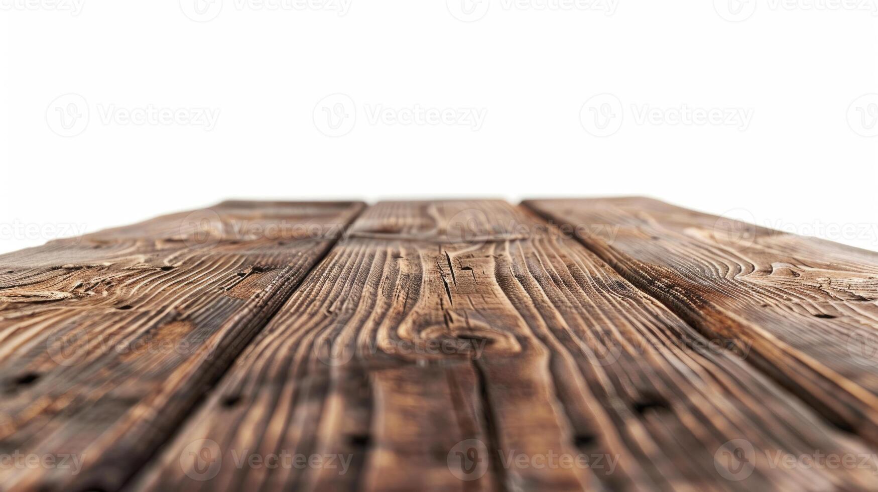 Wood table top on white background photo