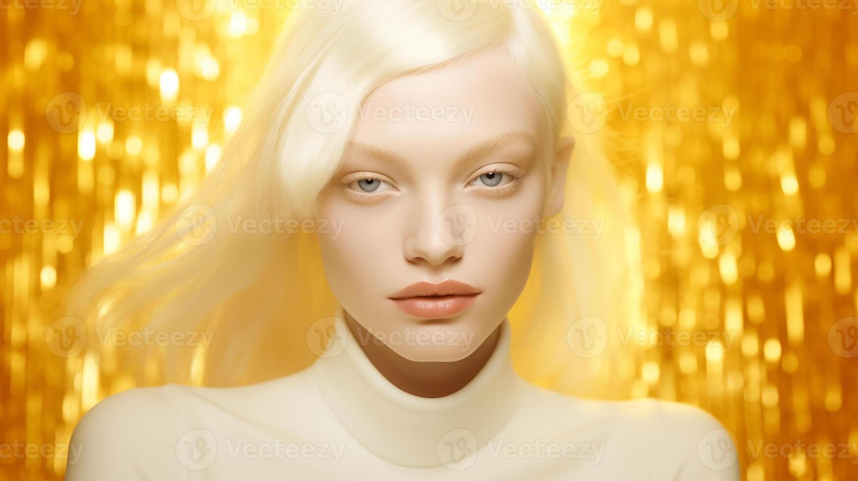 Portrait of gorgeous albino woman on glitter background photo