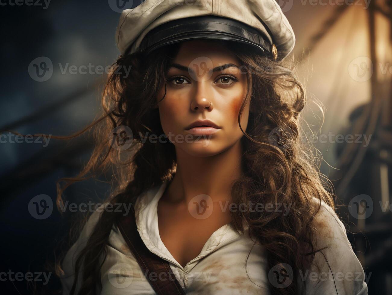 Female sailor at work close-up. Woman career concept photo