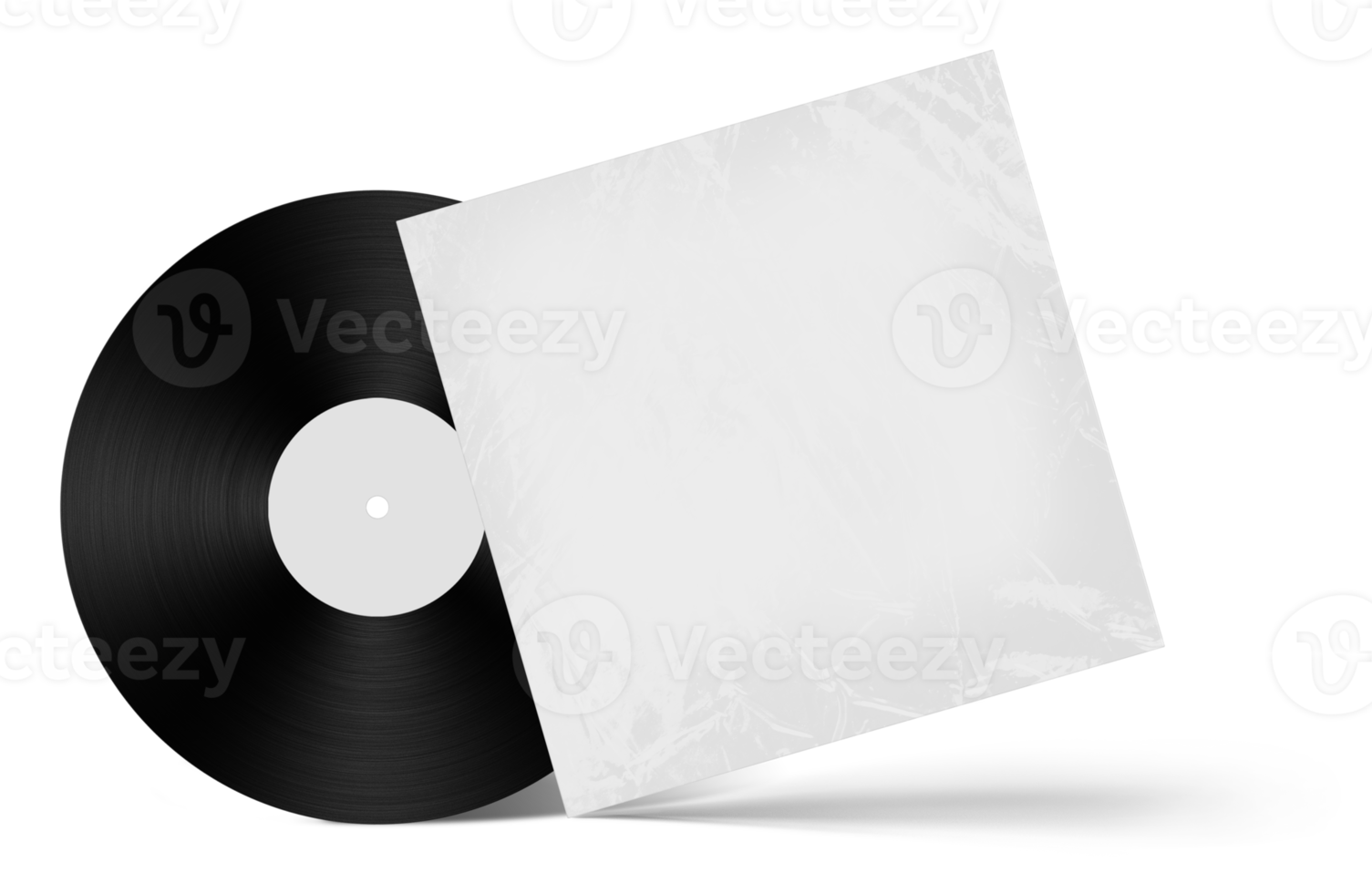 Vinyl Disk Record and Cover mockup template with Transparent plastic wrap texture. Template realistic retro design for entertainment advertising, music studio branding. 3D rendering png