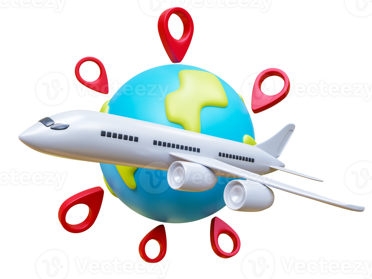 3D earth globe with pinpoints and airplane. Online delivery service global logistic, transportation worldwide freight. Product shipping online shopping worldwide Concepts. 3d rendering png