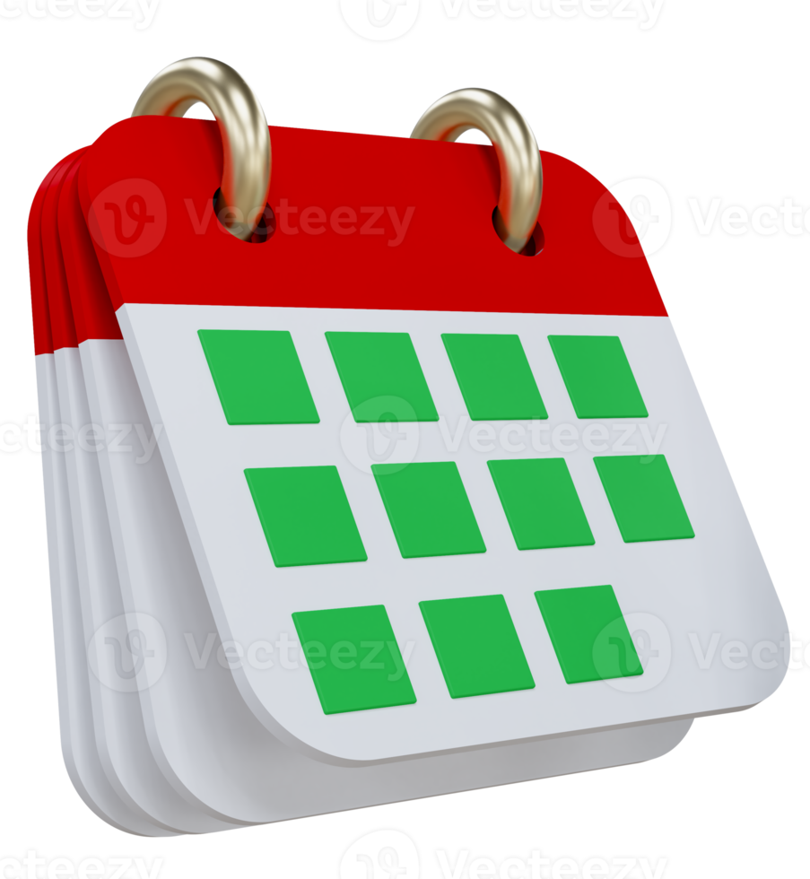 Monthly calendar schedule plan 3d icon. Planning concept for event or holiday planning concept isolated on background. 3D rendering png