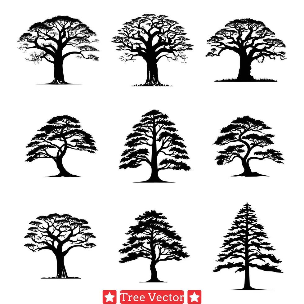 arbóreo elegancia maravilloso árbol siluetas haz para creativo esfuerzos vector