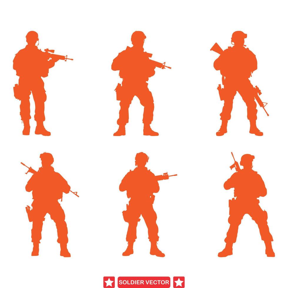 Patriotic Guardians Majestic Soldier Silhouettes for Courageous Military Art and Tribute Designs vector