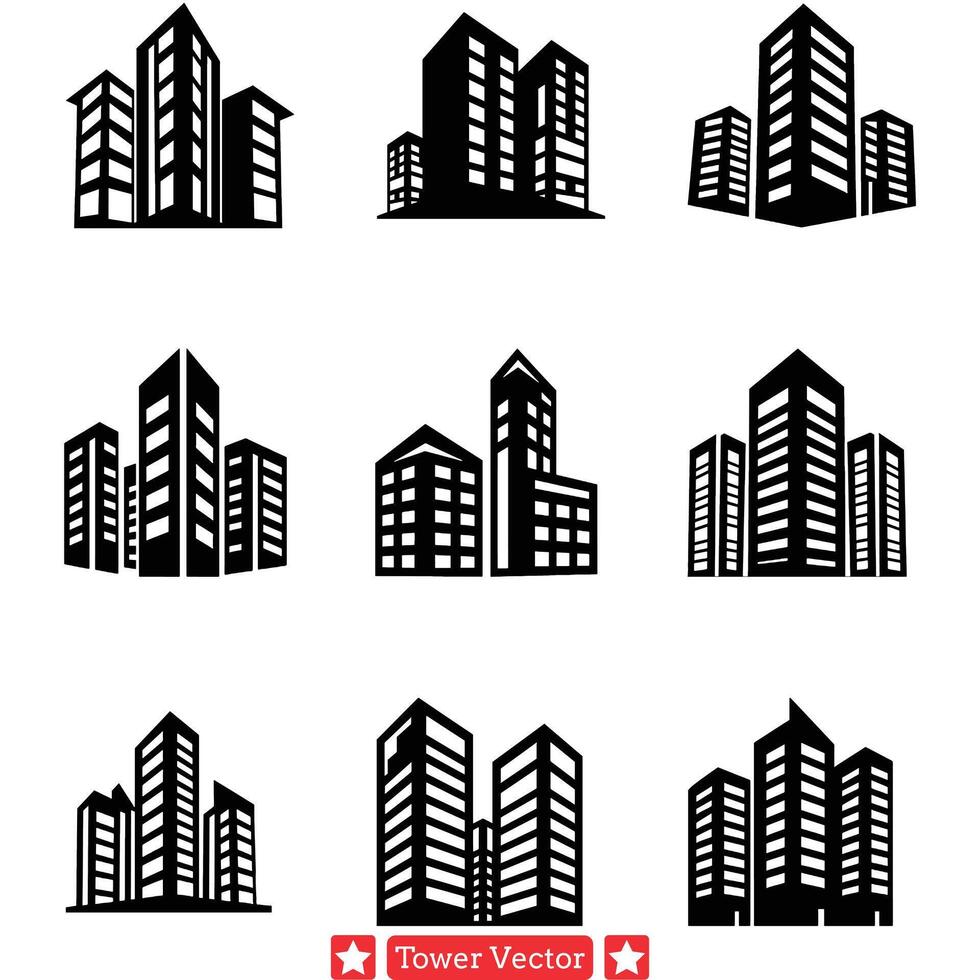 Skyline Spires Collection of Tower Silhouettes for Urban Landscape Designs and Graphics vector