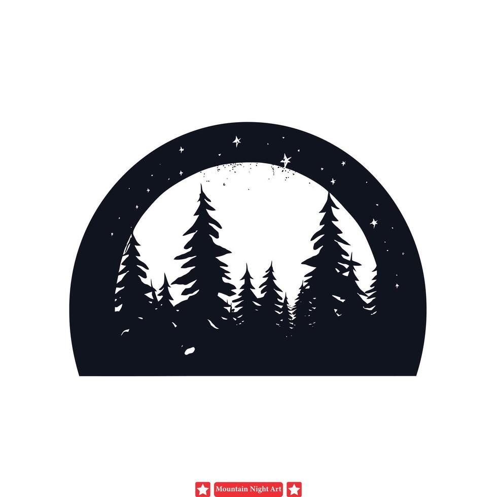 Nighttime Wonder Darkened Mountain Silhouette in vector