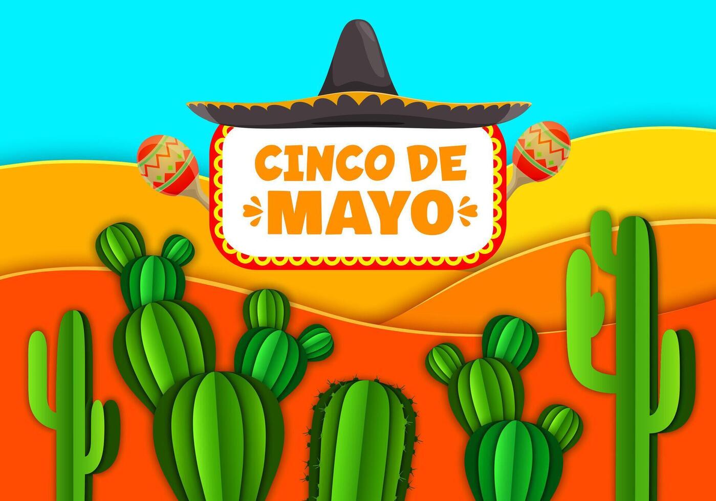 Mexican desert cactus in paper cut, Cinco de Mayo vector