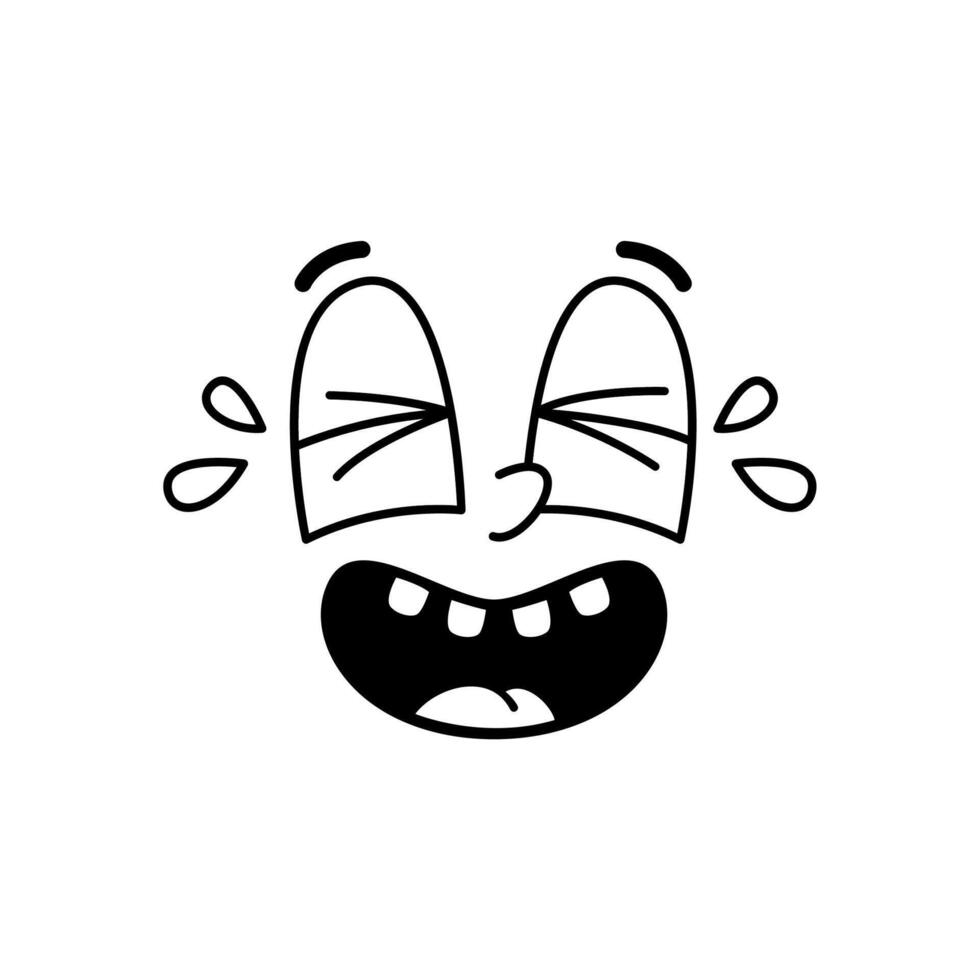 Cartoon funny comic groovy laughing face emotion vector