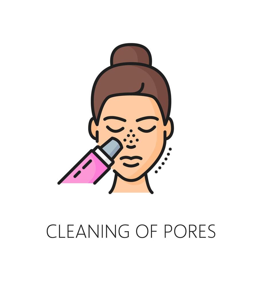 Face skin pores cleaning thin line color icon vector