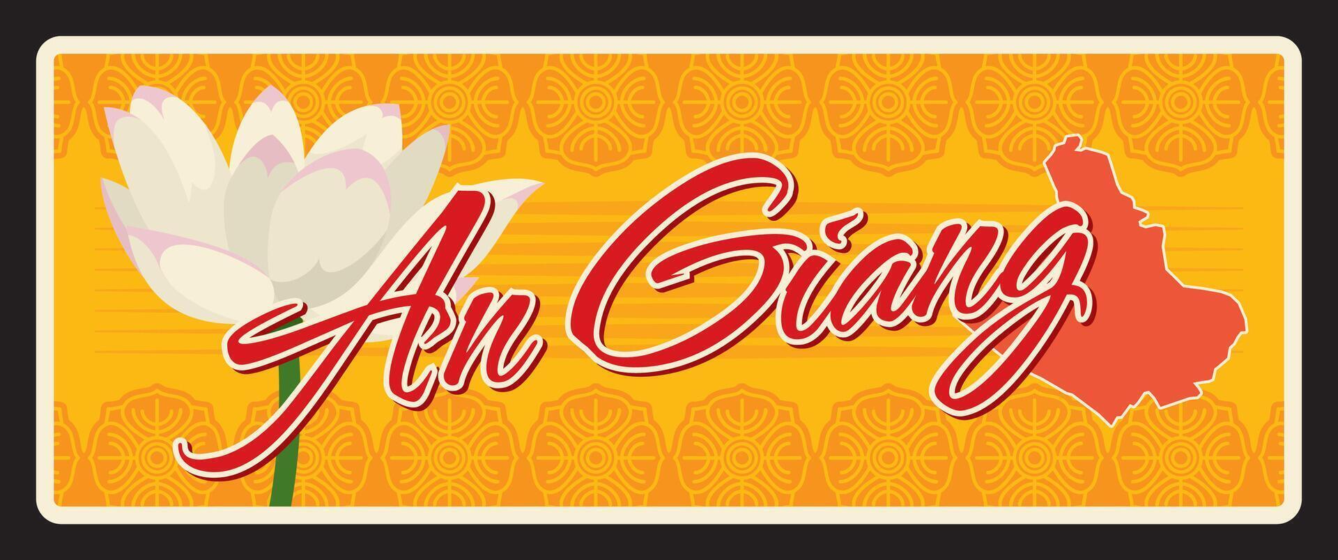 An Giang Vietnamese, retro travel plate vector