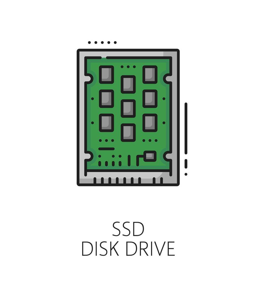 Ssd disk drive hardware line color icon or sign vector