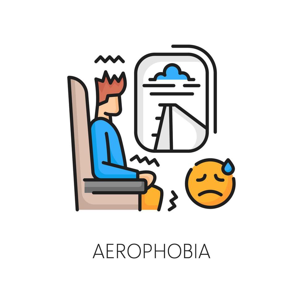 Human phobia, aerophobia mental problem line icon vector