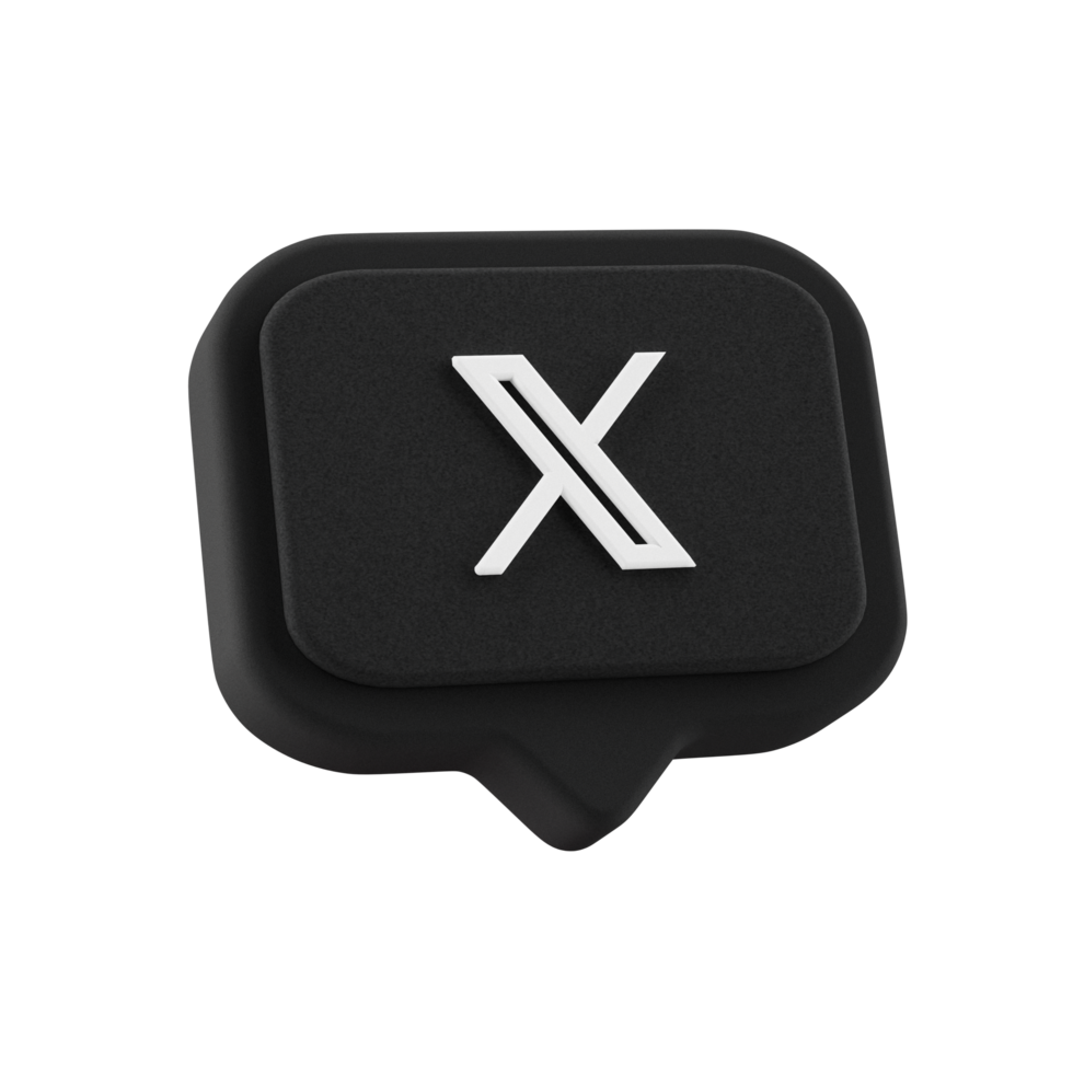x twitter icon on black popup speech bubble 3d object png