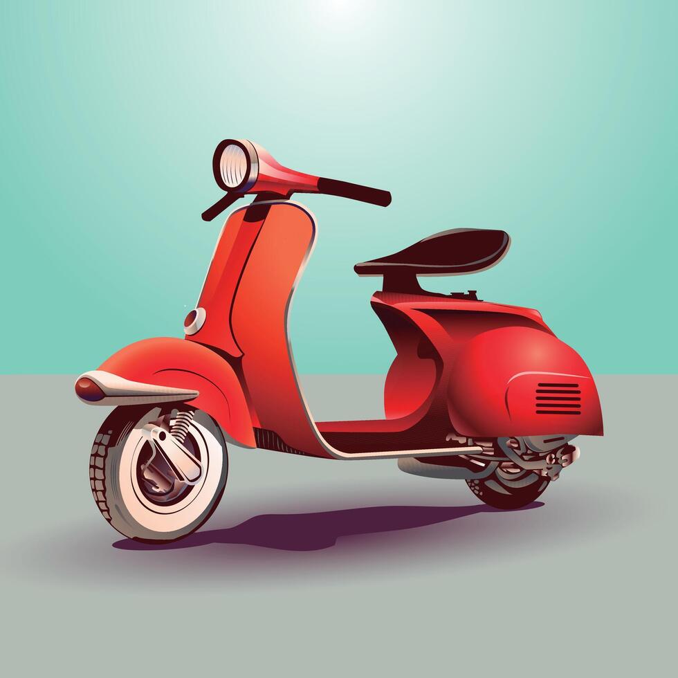 red moped vintage. Vintage scooter on the road vector