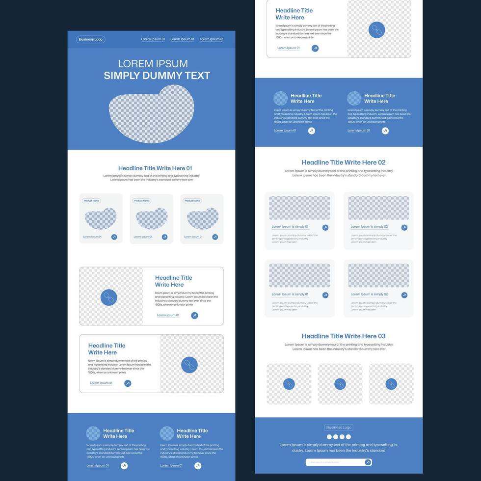 Modern responsive Landing page wireframe design layout template. vector