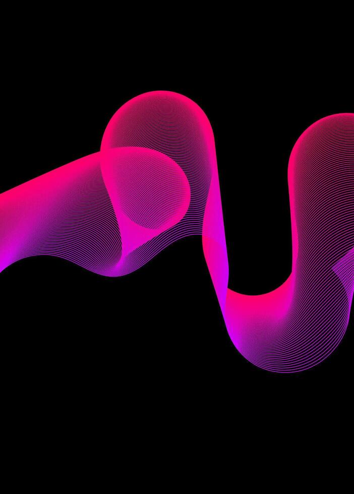 Pink and purple waves line on black background vector