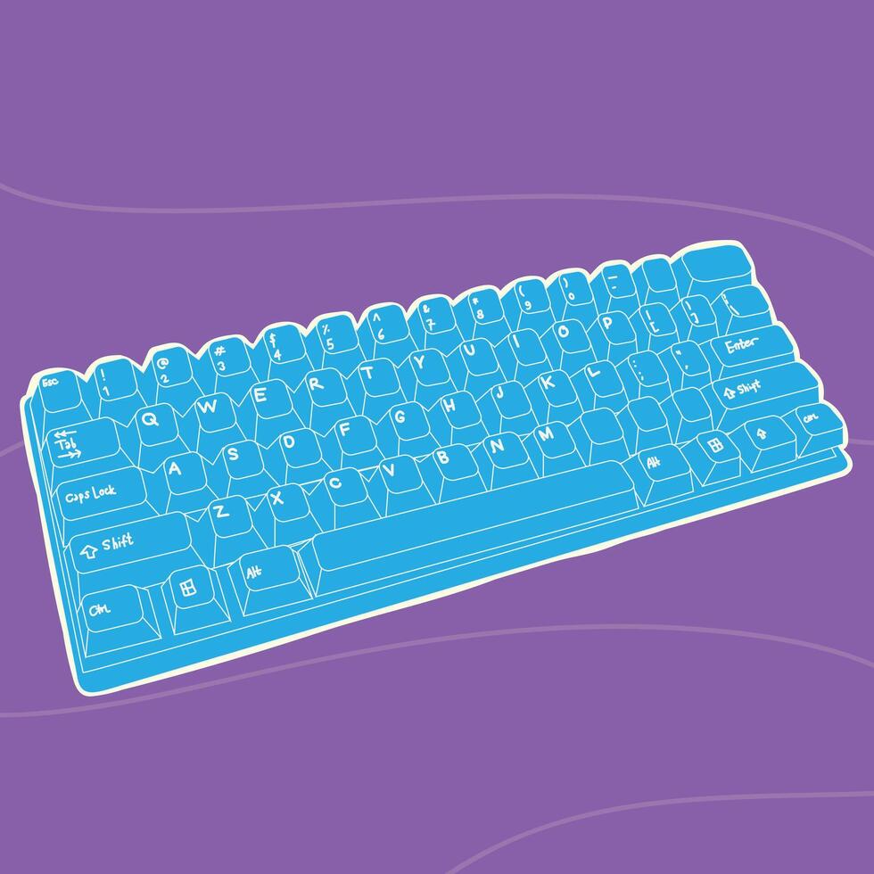 a blue and white keyboard with the letters and the number keys. vector