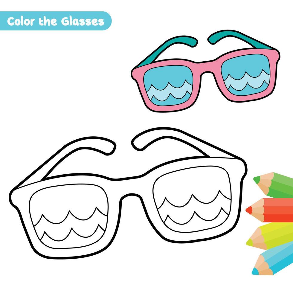 lentes colorante página para niños con vistoso dibujo vector