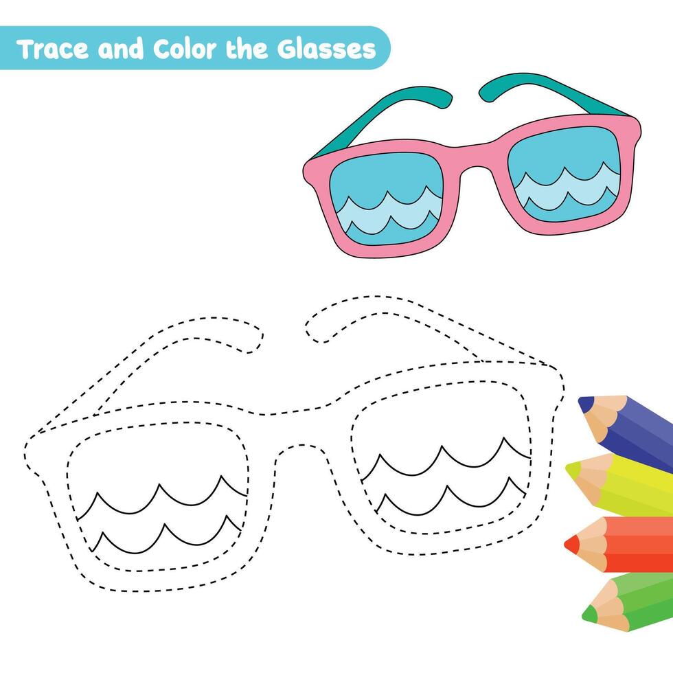 glasses tracing and coloring page for kids with colorful drawing vector