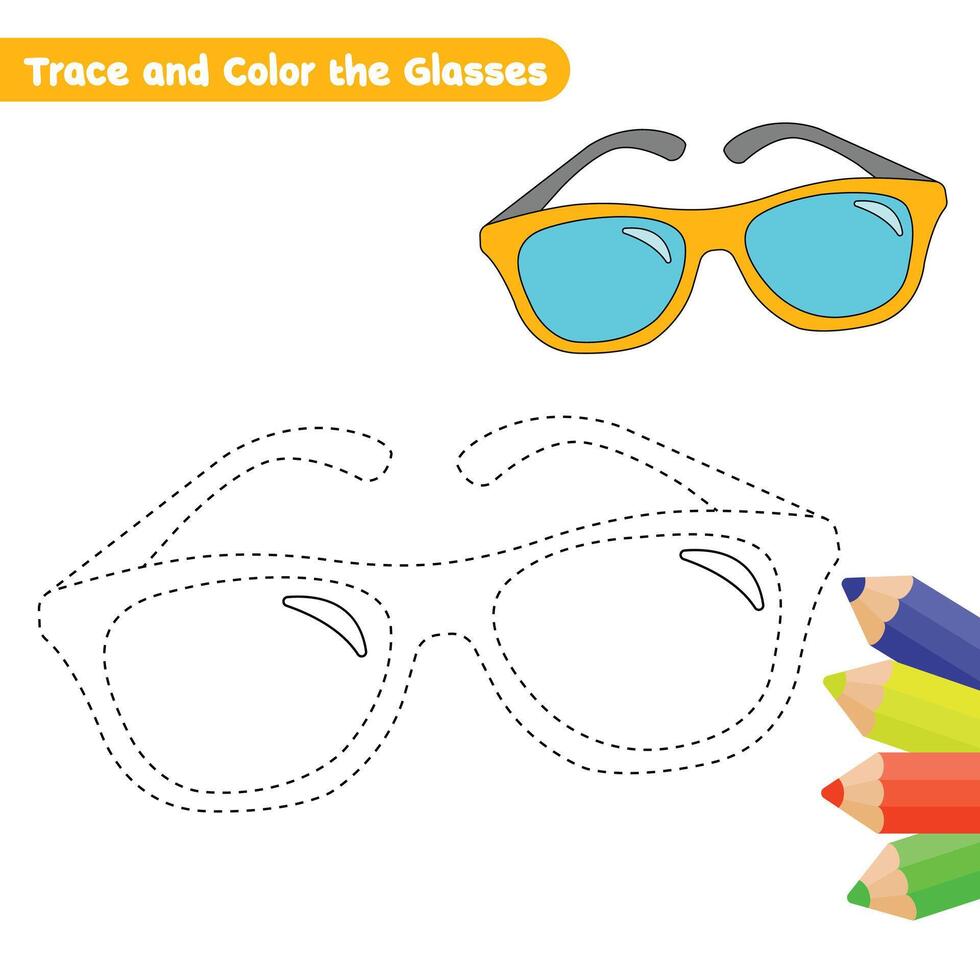 orange glasses tracing and coloring page for kids with colorful drawing vector