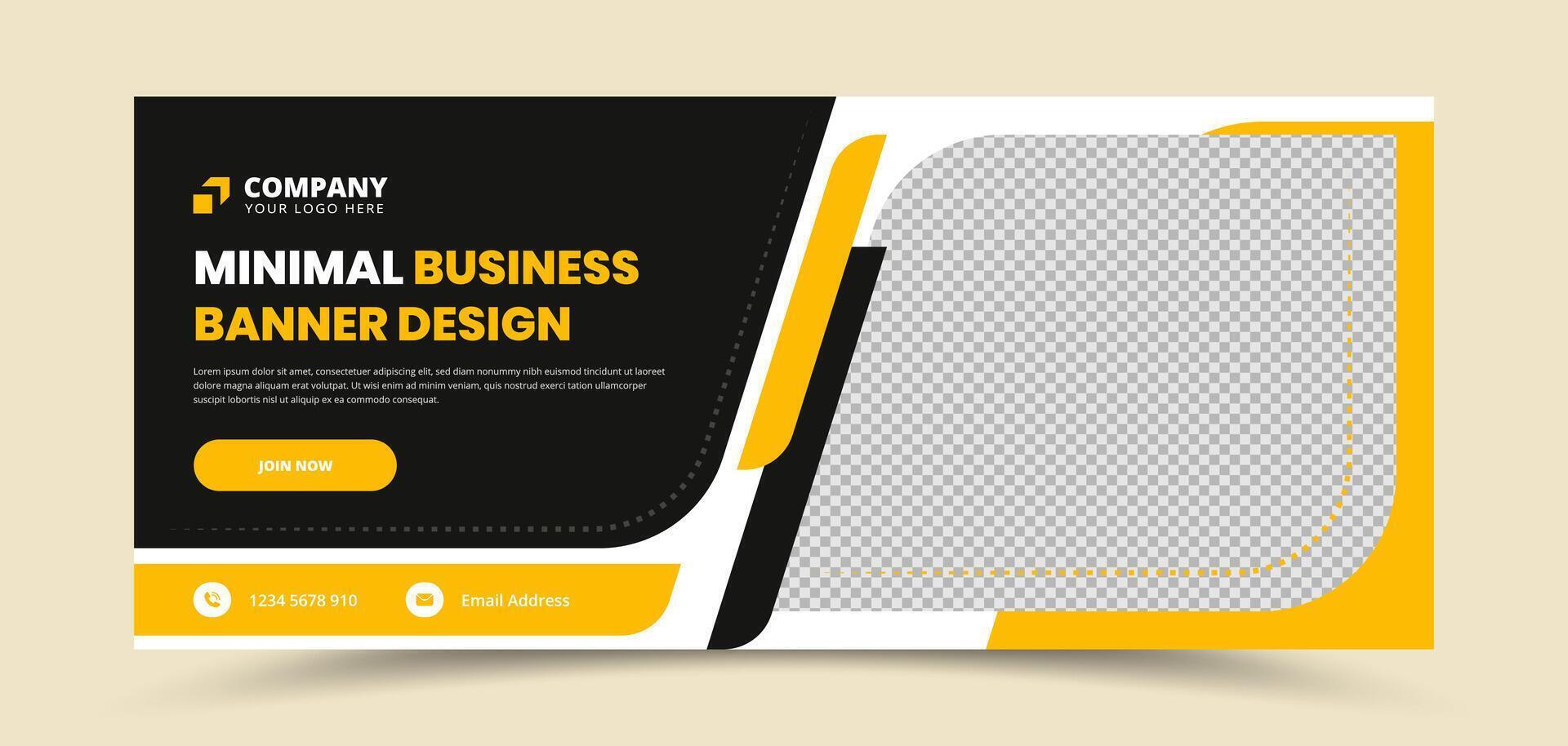 Dark yellow modern social media and web cover banner template with abstract shape and image holder vector