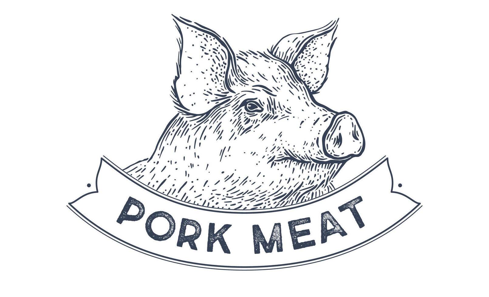 Pork, pig head, meat tag label vector