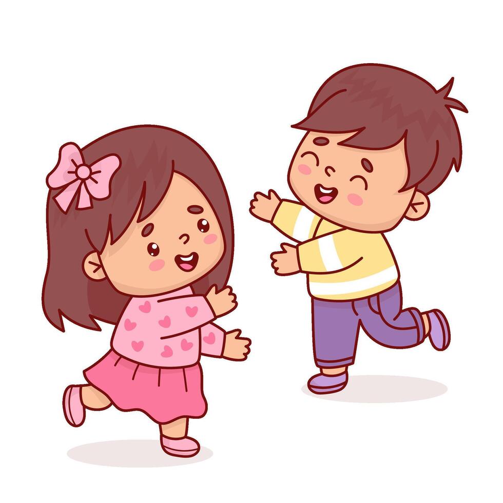 Cute joyful children boy and girl. illustration cartoon kawaii style. Positive kid character vector