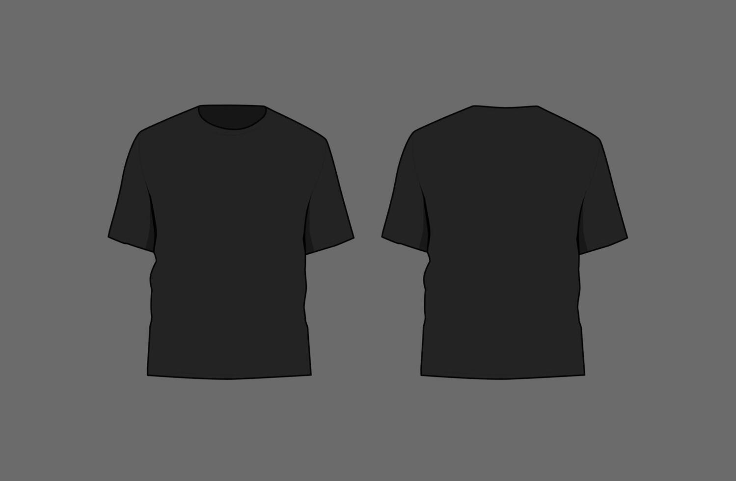 Basic black male t-shirt mockup. Front and back view. Blank textile print template for fashion clothing. vector