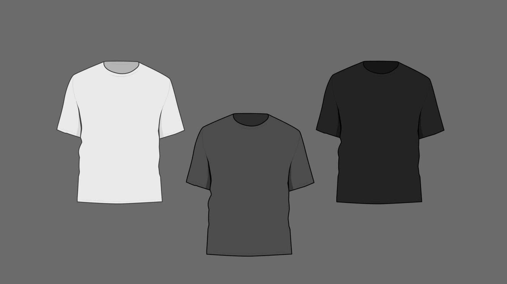 Basic black male t-shirt mockup. Front and back view. Blank textile print template for fashion clothing. vector