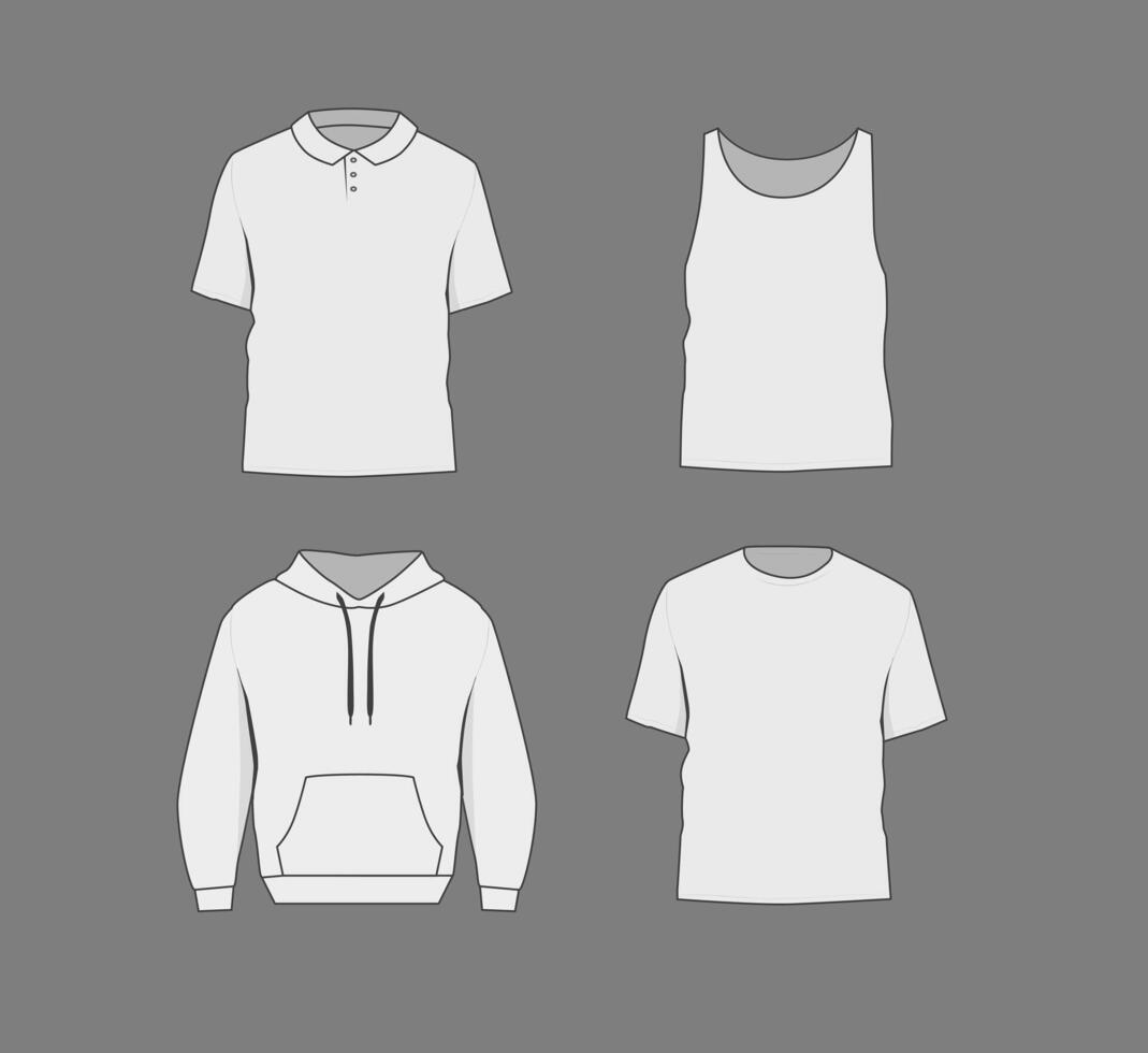 Basic black mal polo shirt mockup. Front and back view. Blank textile print template for fashion clothing. vector