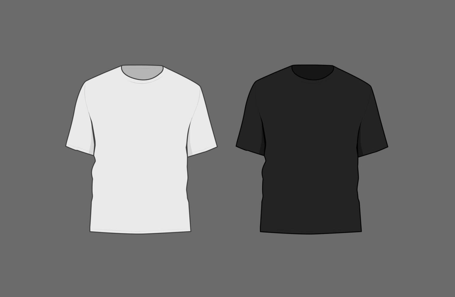 Basic black male t-shirt mockup. Front and back view. Blank textile print template for fashion clothing. vector