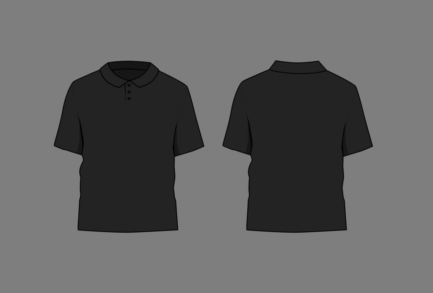 básico negro mal polo camisa Bosquejo. frente y espalda vista. blanco textil impresión modelo para Moda ropa. vector